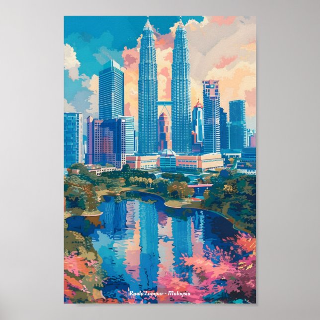 Kuala Lumpur Malaysia Vintage Travel  Poster (Front)