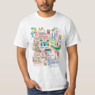 Kuala Lumpur pink illustrative travel map T-Shirt