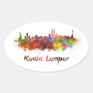 Kuala Lumpur skyline in watercolor splatters Oval Sticker