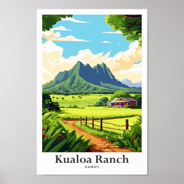 Kualoa Ranch Hawaii Travel Potrait Illustration Poster (Front)