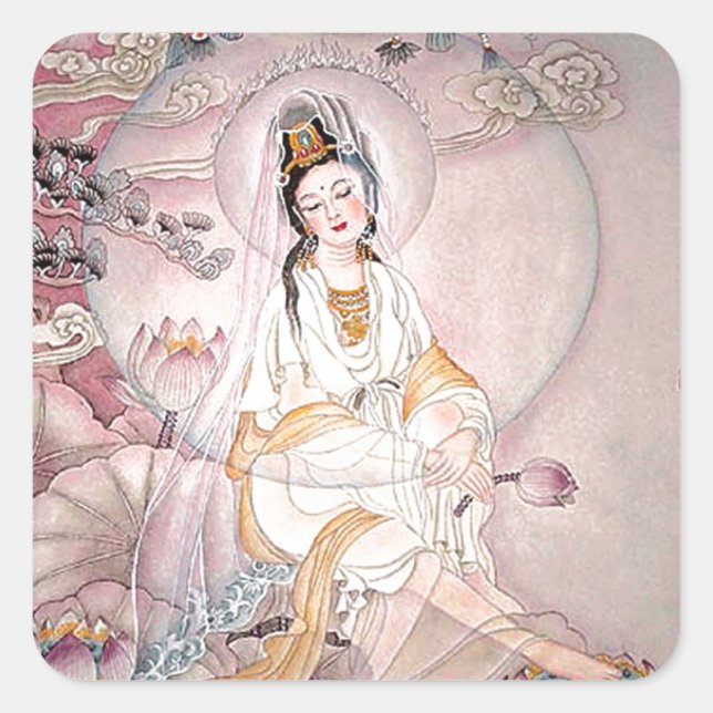 Kuan Yin; Buddhist Goddess Of Compassion Square Sticker (Front)