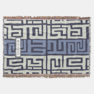Kuba Cloth Inspired Cool Earth Colours Customized Throw Blanket