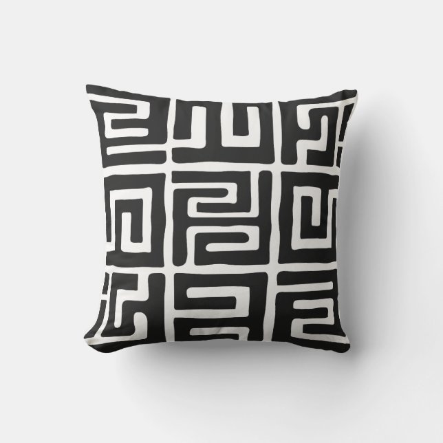 Kuba Cloth Inspired White|Black Throw Pillow (Front)
