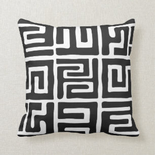 Kuba Cloth Inspired White Black Throw Pillow