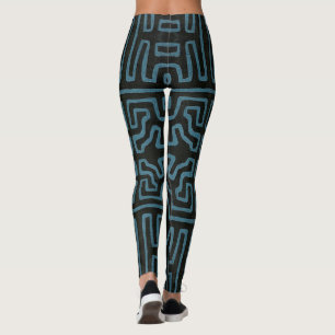 Kuba Cloth Pattern Leggings in Teal