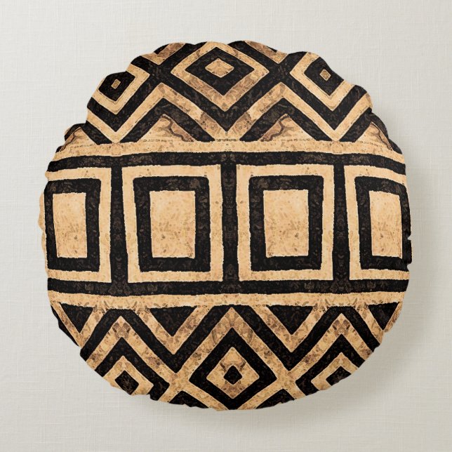 Kuba Cloth Pattern Round Pillow (Front)