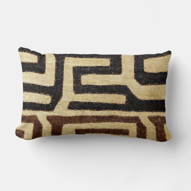 Kuba Cloth Pillow, 8/18 Lumbar Lighter Pillow (Front)