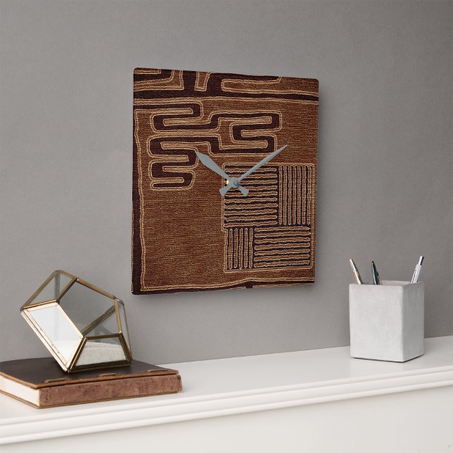 Kuba Cloth Print Square Wall Clock (Creator Uploaded)
