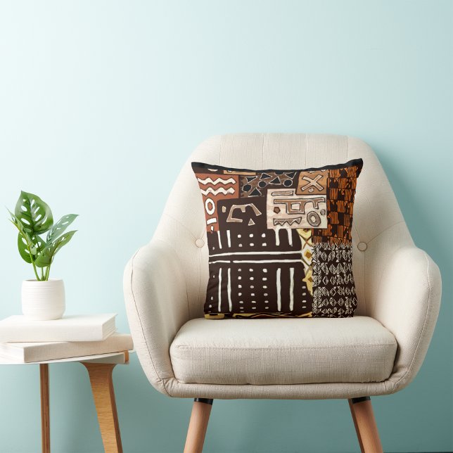 Kuba Legacy: Earth-Toned Afrocentric Throw Pillow (Creator Uploaded)