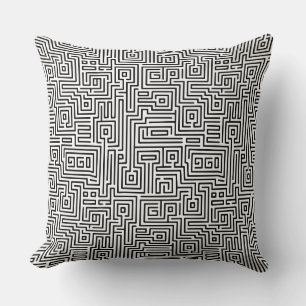 Kuba Maze Style 221019 - Black on White Throw Pillow