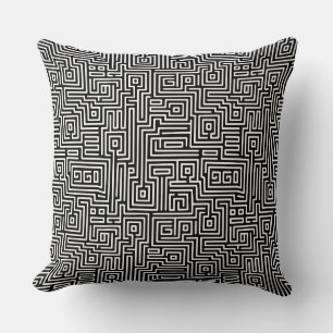Kuba Maze Style 221019 - White on Black Throw Pillow