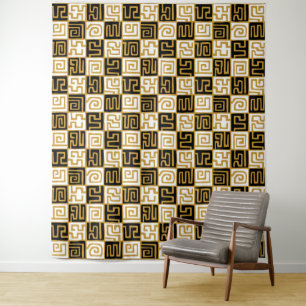 Kuba Style 071019 - Black, White and Gold v2 Tapestry