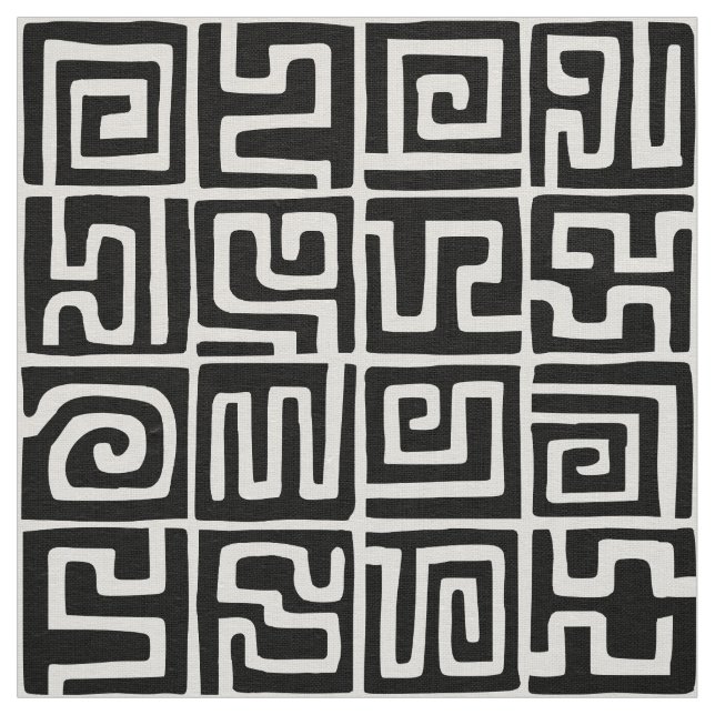 Kuba Style Pattern 071019 - Black and White Fabric (Swatch)