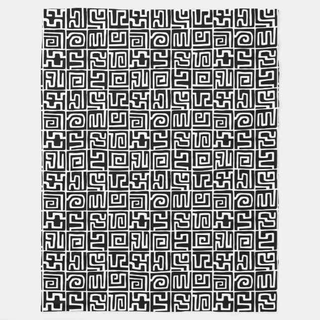 Kuba Style Pattern 071019 - Black and White Fleece Blanket (Front)
