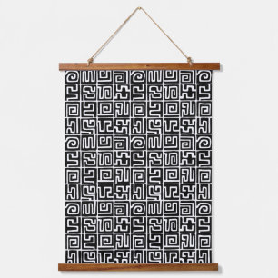 Kuba Style Pattern 071019 - Black and White Hanging Tapestry
