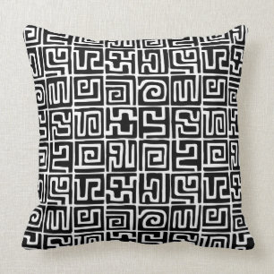 Kuba Style Pattern 071019 - Black and White Throw Pillow