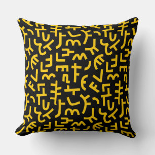 Kuba Style Pattern 121019 - Amber on Black Throw Pillow