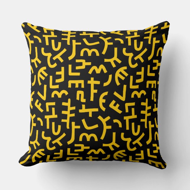 Kuba Style Pattern 121019 - Amber on Black Throw Pillow (Front)