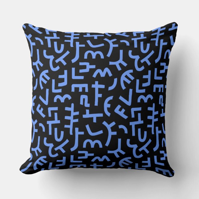 Kuba Style Pattern 121019 - Baby Blue on Black Throw Pillow (Front)