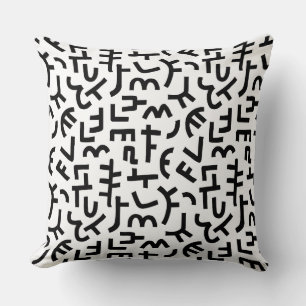 Kuba Style Pattern 121019 - Black on White Throw Pillow