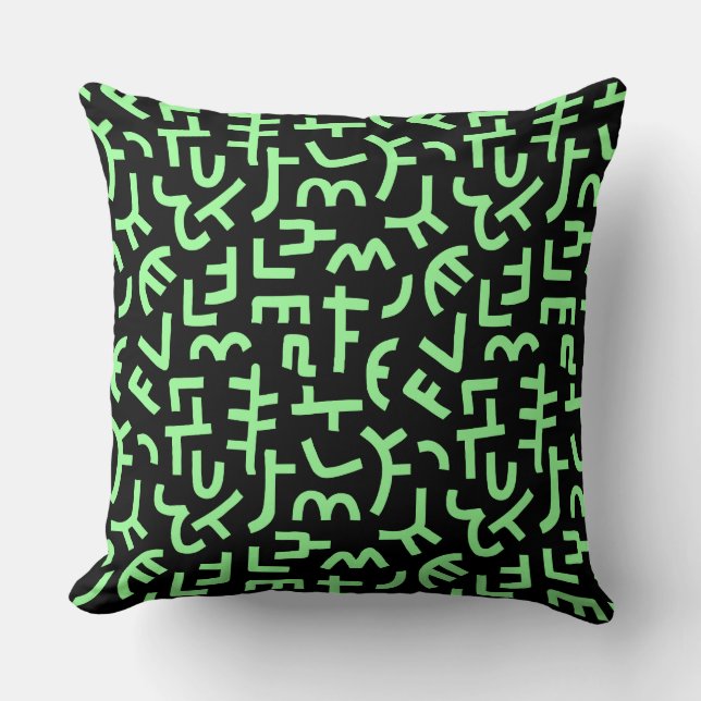 Kuba Style Pattern 121019 - Mint Green on Black Throw Pillow (Front)