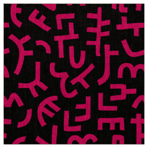 Kuba Style Pattern 121019 - Neon Red on Black Fabric