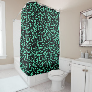 Kuba Style Pattern 121019 - Turquoise on Black