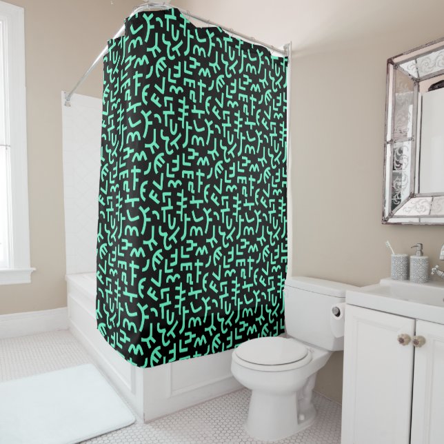 Kuba Style Pattern 121019 - Turquoise on Black (In Situ)