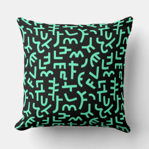 Kuba Style Pattern 121019 - Turquoise on Black Throw Pillow