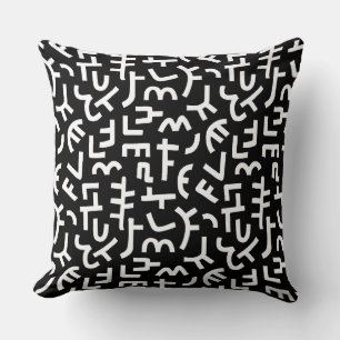 Kuba Style Pattern 121019 - White on Black Throw Pillow