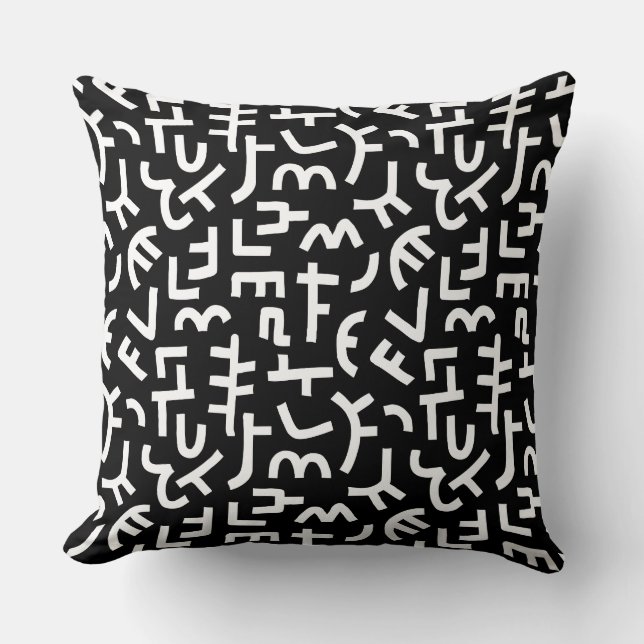 Kuba Style Pattern 121019 - White on Black Throw Pillow (Front)