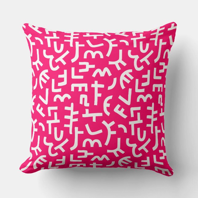 Kuba Style Pattern 121019 - White on Neon Red Throw Pillow (Front)