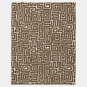 Kuba Style Pattern 280922 - Dark Brown on White Fleece Blanket