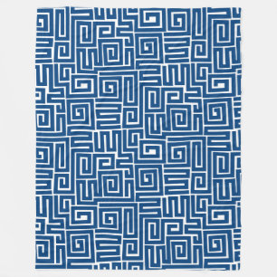 Kuba Style Pattern 280922 - Shibori Blue on White Fleece Blanket