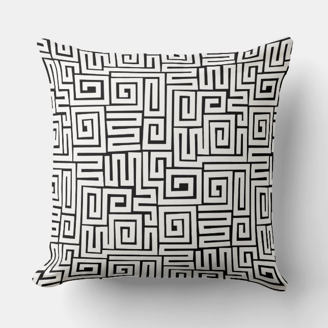 Kuba Style Pattern 280922 - White on Black Throw Pillow (Front)