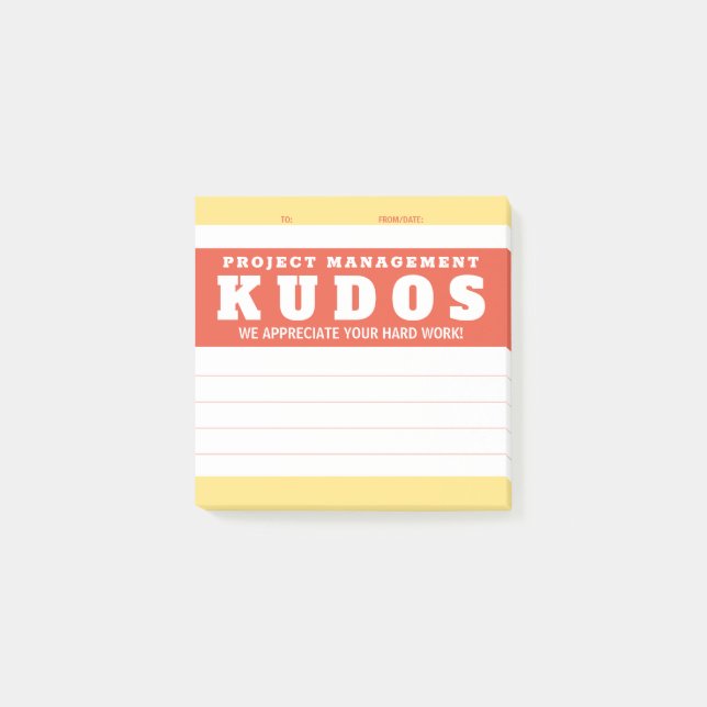 Kudos project management recognition award post-it notes (Front)