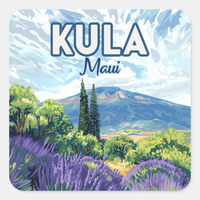 Kula Maui Haleakala Hawaii Lavender Retro Square Sticker (Front)