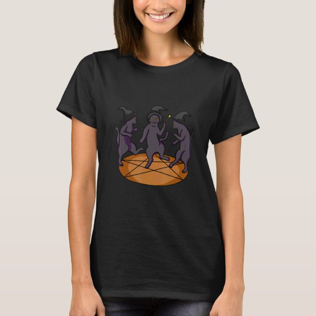 Kult Cat Dancing Magic Hat Wand Hat T-Shirt (Front)