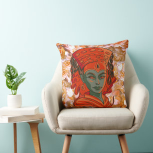 Kumari, woman face throw pillow