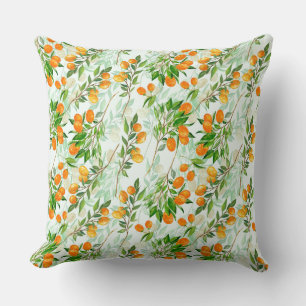 Kumquat Tropical Summer Fruit Pattern on Mint Throw Pillow