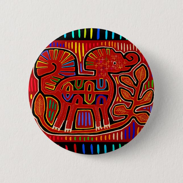 Kuna Indian Baby Elephant - Mola Folk Art 2 Inch Round Button (Front)