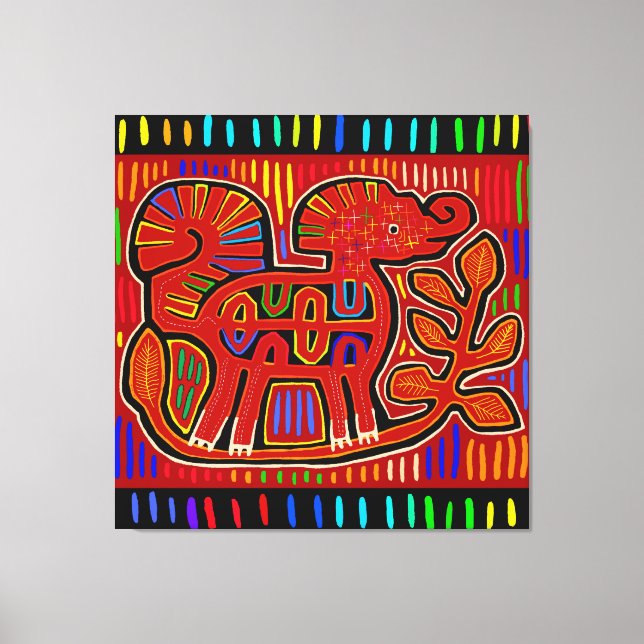Kuna Indian Baby Elephant - Mola Folk Art Canvas Print (Front)
