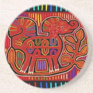 Kuna Indian Baby Elephant - Mola Folk Art Coaster