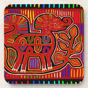 Kuna Indian Baby Elephant - Mola Folk Art Coaster