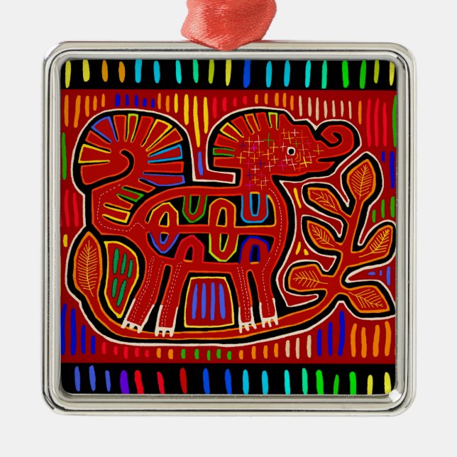 Kuna Indian Baby Elephant - Mola Folk Art Metal Ornament (Front)