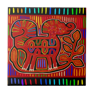 Kuna Indian Baby Elephant - Mola Folk Art Tile