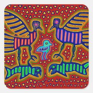 Kuna Indian Birds with Fish Square Sticker