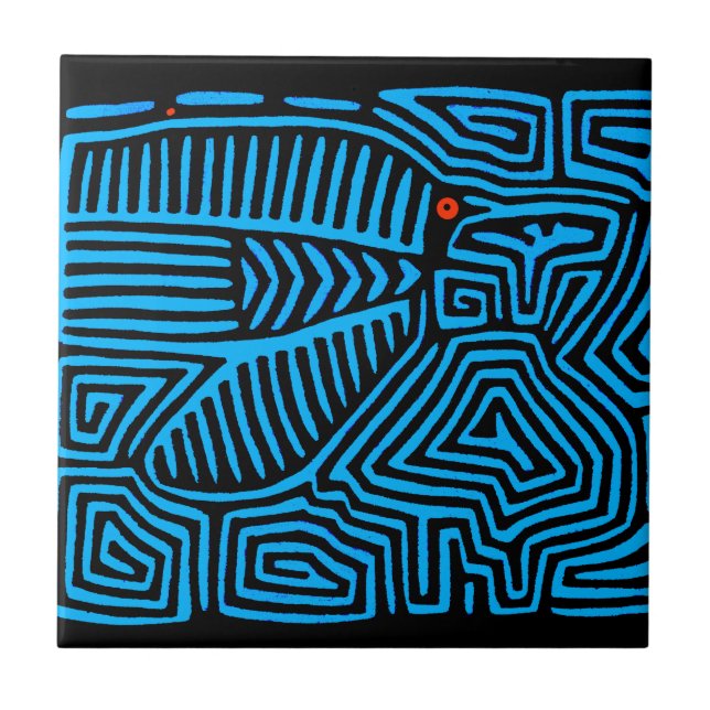 Kuna Indian Blue Bird Tile (Front)