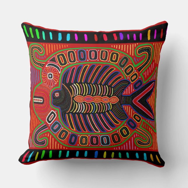 Kuna Indian Flying Fish Mola Throw Pillow (Front)