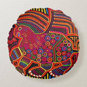 Kuna Indian Friendly Dragon Mola Round Pillow